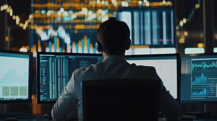 Poster - Businessman Working Late at Night