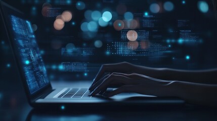 Poster - Typing on a Laptop in the Night