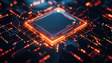 Poster - Glowing Circuit Board with Processor
