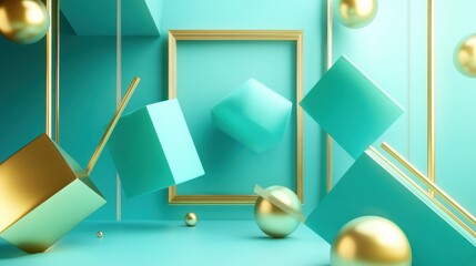 Poster - Abstract 3D Scene With Turquoise and Gold