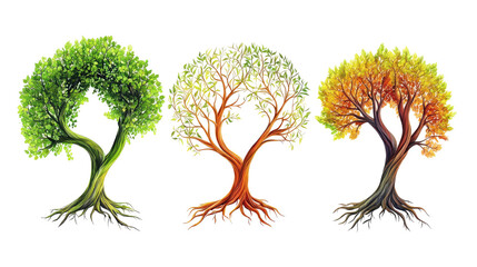 Poster - Beautiful Set of Life Trees Symbolizing Growth Strength and Health Generative AI