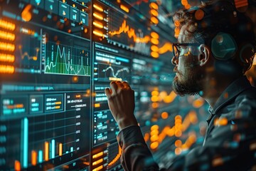Poster - Man Analyzing Data on a Screen