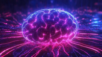 Poster - Rotating Digital Brain with Neon Colors