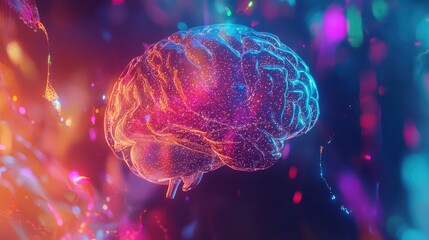 Poster - Futuristic Hologram of Spinning Brain in Dynamic Scene