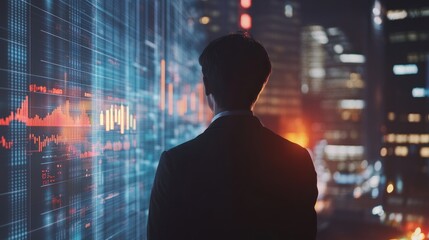 Poster - Businessman Contemplating City Lights