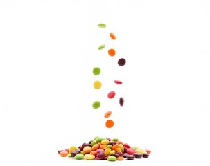 Poster - Colorful candies falling, isolated on a clear background in white or transparent PNG image format.