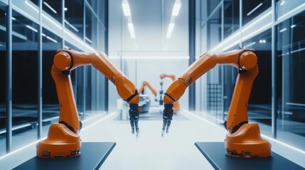 Poster - Industrial Robotic Arms in a Modern Factory