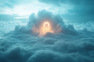 Wall Mural - a bright, golden light shines through a gap in the clouds, creating an ethereal, otherworldly scene.