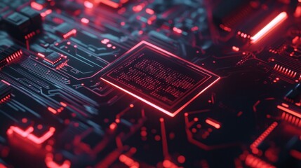 Poster - Red Neon Circuit Board