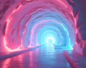 Aufkleber - Futuristic tunnel has a unique abstract design with prominent pink and blue colors.