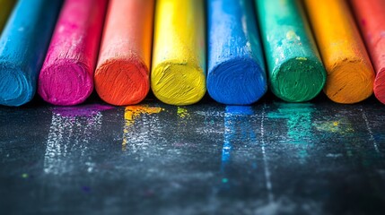 Poster - School blackboard background filled with vibrant colorful chalks