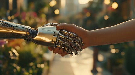 Poster - Person and robot shaking hands in agreement