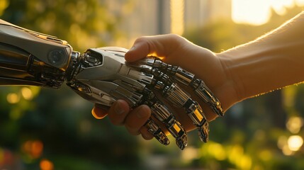 Poster - Human and robot shaking hands in agreement