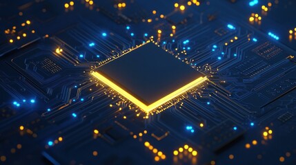 Poster - Circuit Board With Glowing Processor
