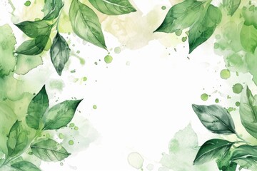 Wall Mural - Watercolor illustration of green leaves on a white background, ideal for nature-themed designs and illustrations