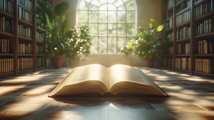 Poster - Serene 3D rendering of an open book on a minimalistic background with gentle shadows and a soft color palette emphasizing the essence of storytelling in a tranquil and sophisticated manner