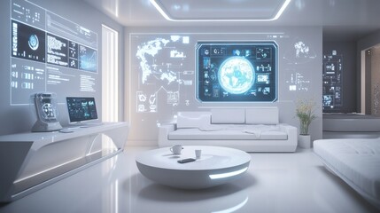 Poster - Futuristic Living Room with Holographic Display