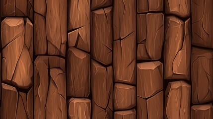 Seamless pattern of cracked wooden planks in a rustic brown color.