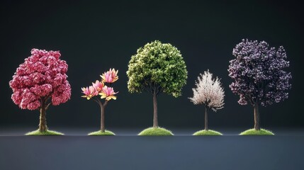 Poster - A visual timeline illustrating a tree's growth stages, from a tiny sapling to a fully bloomed tree, representing nature's evolution.