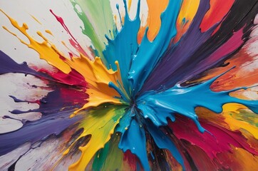 Wall Mural - vibrant abstract painting of colorful explosion on white