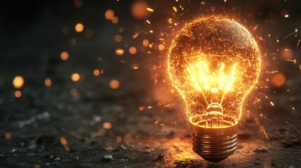 Poster - An abstract flat illustration of a glowing light bulb with sparks, symbolizing the ignition of bright ideas and creative thought