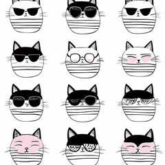 Naklejka na meble Seamless pattern with cute fashionable cats. Vector graphics.