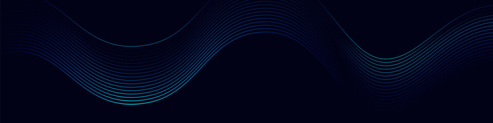 Poster - abstract green blue gradient wave curve shape horizontal banner with dark background design