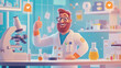 © Premium_art - Smiling cartoon scientist gives thumbs up in lab.