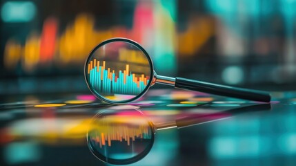 Poster - Magnifying Glass on Charts - Analyzing Financial Data