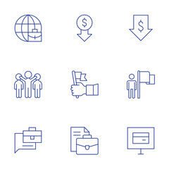 Poster - business icons set. thin line style, editable stroke. low price, leadership, leader, job description
