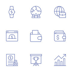 Poster - business icons set. thin line style, editable stroke. wristwatch, worldwide, website, wallet, unsecu