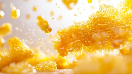 Wall Mural - A close up of a bunch of yellow bubbles on a white surface