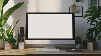 Poster - Modern Workspace with Blank Computer Screen