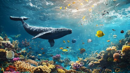 Wall Mural - vibrant underwater scene of marine life and coral reef ecosystem on planet earth