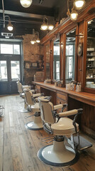 Sticker - Classic Vintage Barbershop Interior with Antique Furnishings  