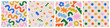 © Dedraw Studio - Fun colorful seamless pattern collection. Creative abstract geometric shape background for children or trendy design with collage shapes. Simple and playful doodle wallpaper print set.