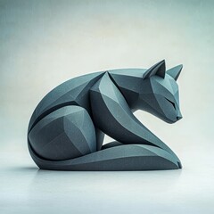 Abstract Geometric Cat Sculpture  Grey  Minimalist  Modern Art  Animal  Design