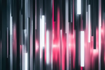 Poster - Neon glow against dark background: moving wavy layer featuring grey and white squares, continuous motion design