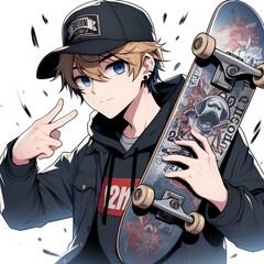 Wall Mural - anime cool guy famous for skateboarding.