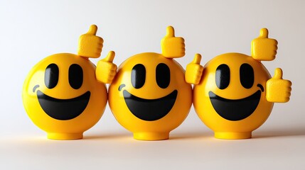 Poster - Three Cheerful Yellow Smiley Faces Giving Thumbs up in Bright Setting Generative AI