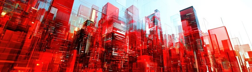 Poster - Pulsating Red 3D Abstract Cityscape Illustration