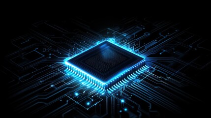 Poster - Blue Glowing Processor on Circuit Board