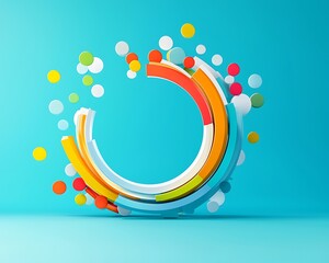 Poster - A vibrant abstract design featuring colorful arcs and circles against a bright blue background, creating a modern and playful visual effect. Perfect for artistic projects.