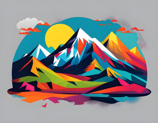 Sticker - colorful Mountain with cool isolated pop art style background