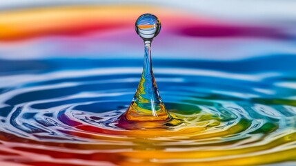 Vibrant Water Drop Ripples Reflecting Colorful Spectrum