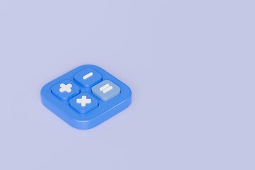 Poster - 3d Calculator buttons with a plus, minus, multiply, and equal icon isolated on purple background. Money management concept. 3d minimal calculator buttons machine mathematic device icon. 3d render.