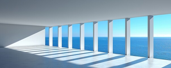 Poster - Simple 3D Illustration of Open Window with Ocean View