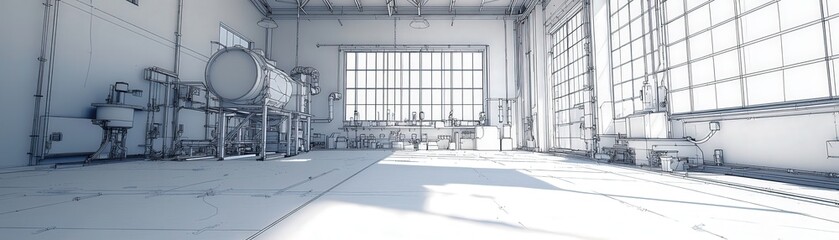 Poster - Detailed Anime Style Industrial Interior Design Illustration