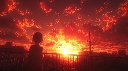 Poster - Captivating Anime Style Sunset Perspective