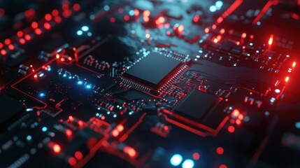 Poster - Circuit Board with Red and Blue Lights